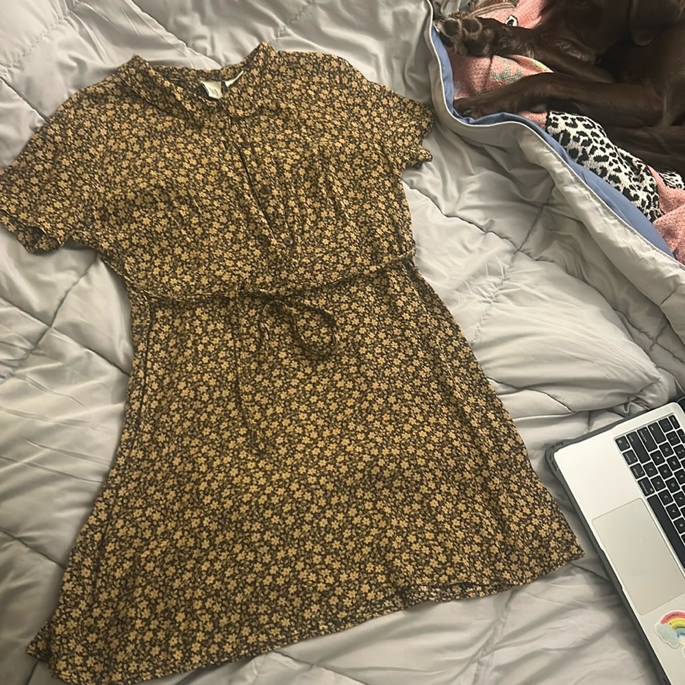 gap floral brown collar vintage dress mini silk tie